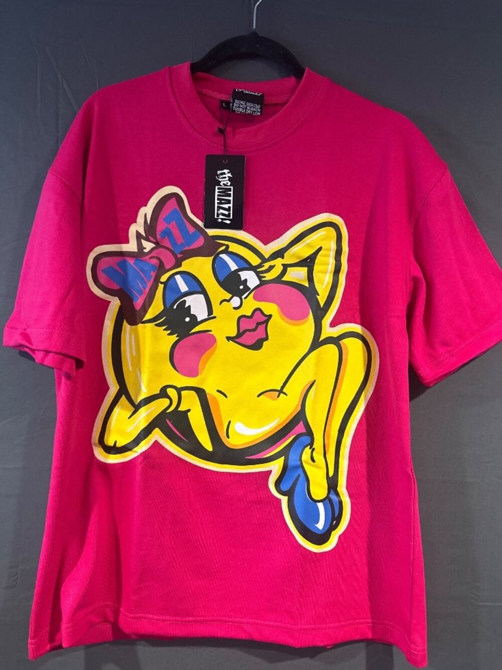 The MAZZ Large Pink Ms Pac Man Graphic Tee Retro Arcade Gamer Streetwear NWT